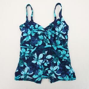 Lands End Tankini Top Blue Teal Turquoise Floral Flyaway Sweetheart Underwire 6